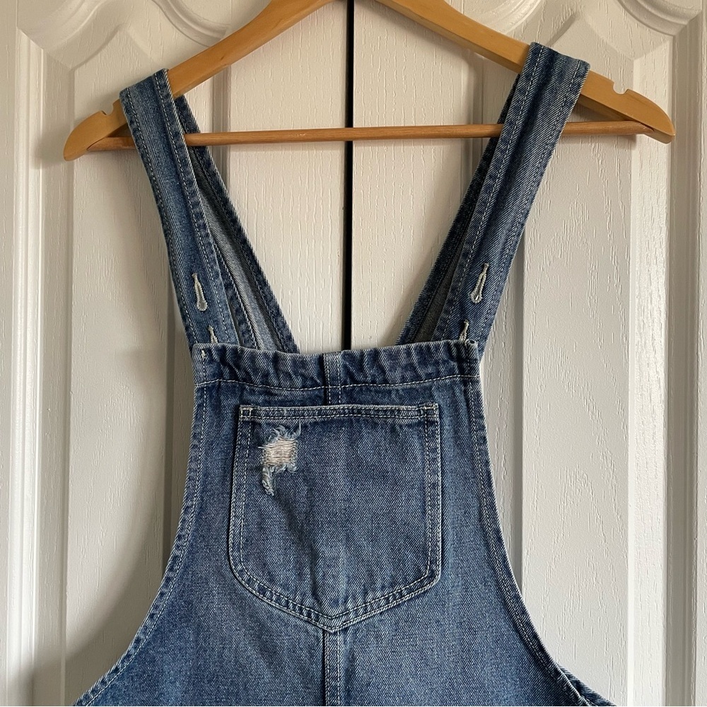 Dance & Marvel Denim Overall Dress Women’s S Blue Retro Stripe Distressed Skirt - Picture 5 of 13